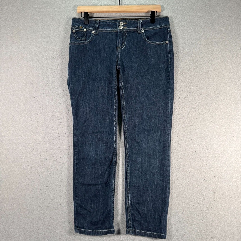 LEI Ashley Trouble Jeans Women Juniors 7 Blue Dark Wash Denim Stretch Trendy Y2K